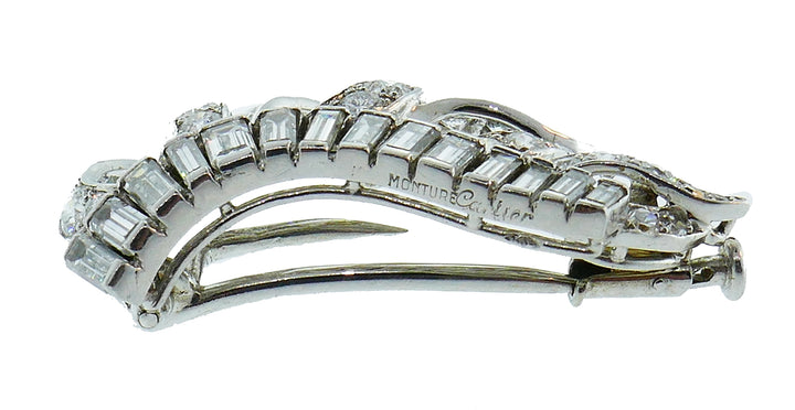 Vintage Cartier Monture Platinum Diamond Brooch Pin Clip