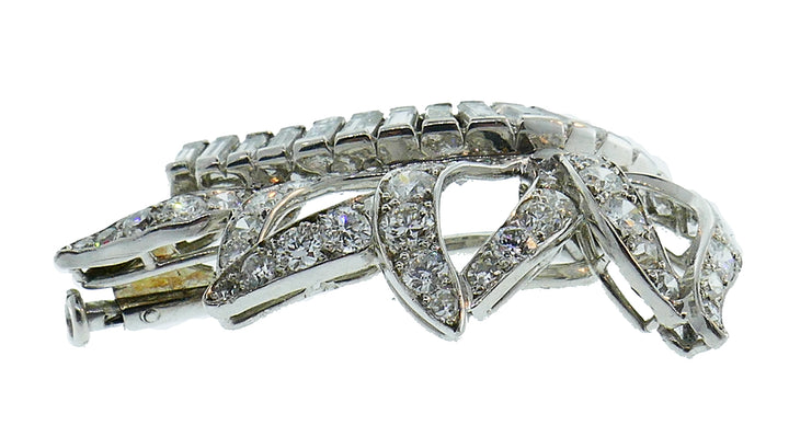 Vintage Cartier Monture Platinum Diamond Brooch Pin Clip