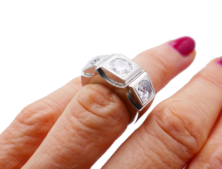 Art Deco Diamond Platinum Ring French Signed SB