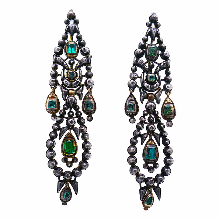 Antique Iberian 14k Gold Chandelier Earrings Silver Topped