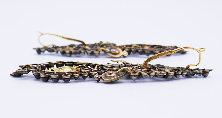 Antique Iberian 14k Gold Chandelier Earrings Silver Topped