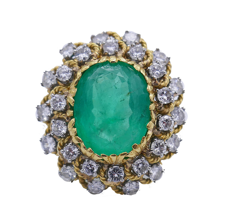 Vintage Ring 18k Gold Emerald Diamond Estate Jewelry