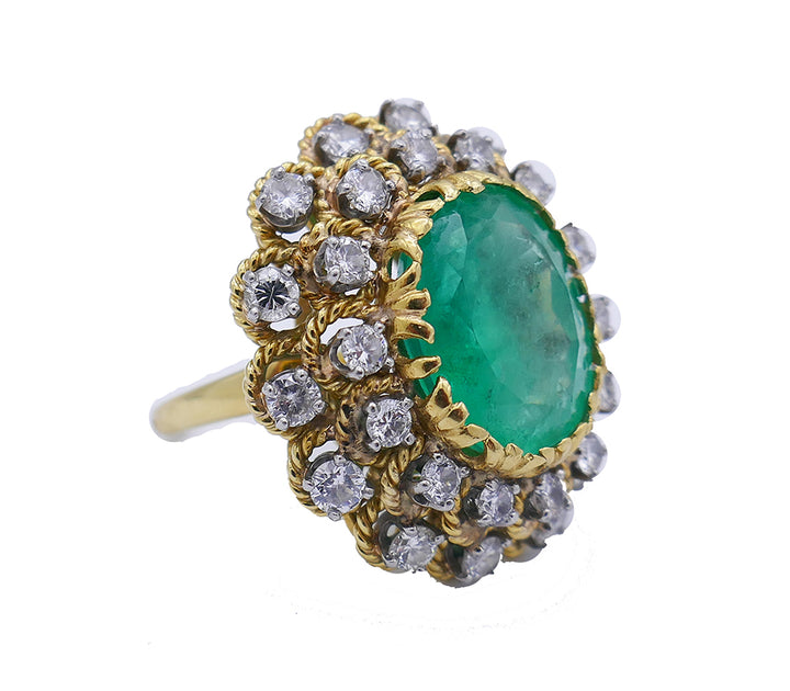 Vintage Ring 18k Gold Emerald Diamond Estate Jewelry