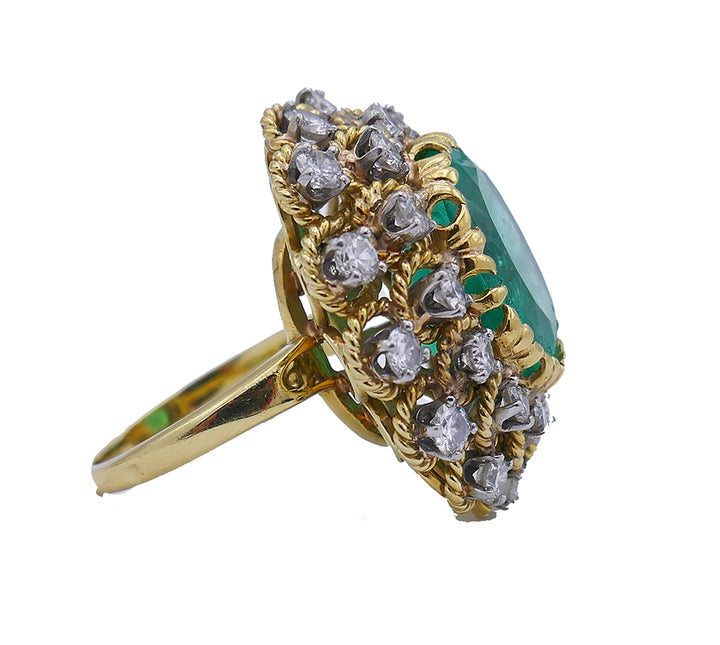Vintage Ring 18k Gold Emerald Diamond Estate Jewelry