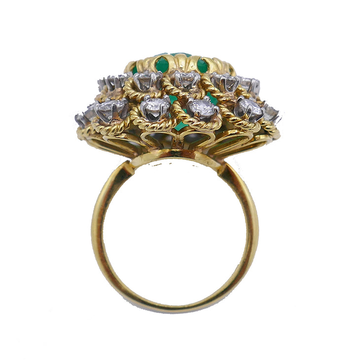 Vintage Ring 18k Gold Emerald Diamond Estate Jewelry