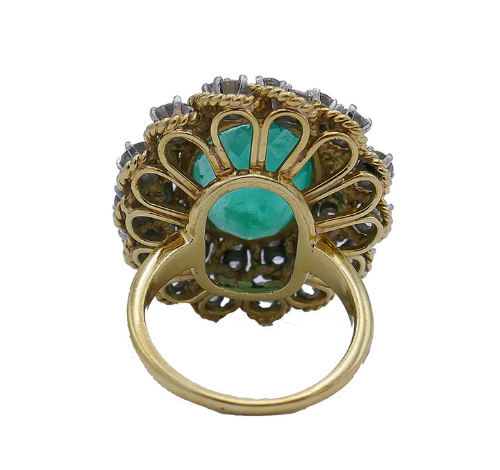 Vintage Ring 18k Gold Emerald Diamond Estate Jewelry
