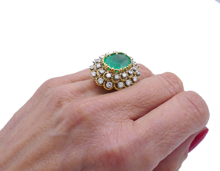 Vintage Ring 18k Gold Emerald Diamond Estate Jewelry