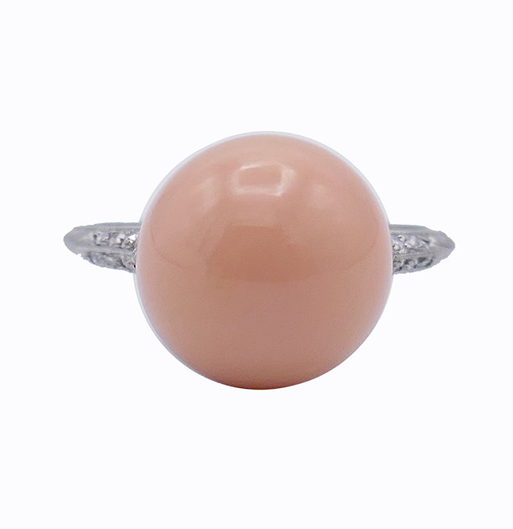 Art Deco Diamond Platinum Ring with Natural Pearl GIA Estate