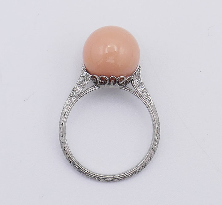 Art Deco Diamond Platinum Ring with Natural Pearl GIA Estate