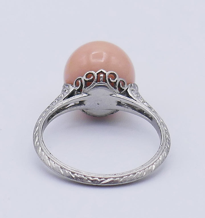 Art Deco Diamond Platinum Ring with Natural Pearl GIA Estate