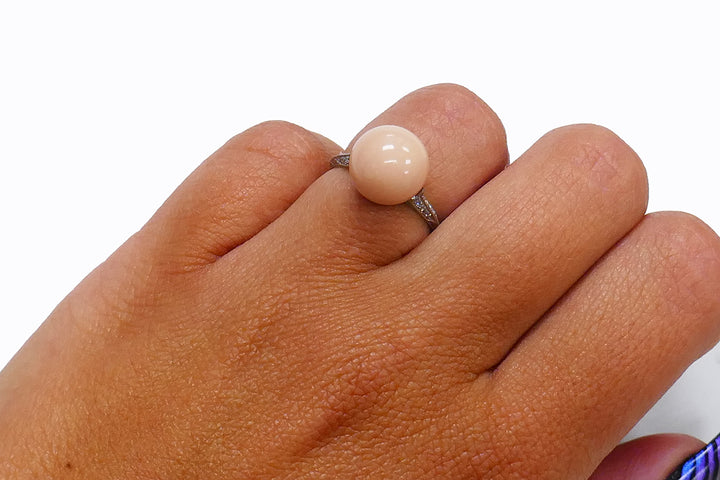 Art Deco Diamond Platinum Ring with Natural Pearl GIA Estate