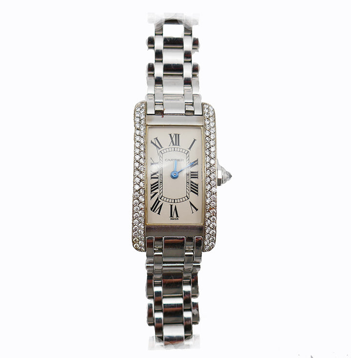 Cartier Tank AmŽricaine 18k Gold Diamond Ladies Watch Estate