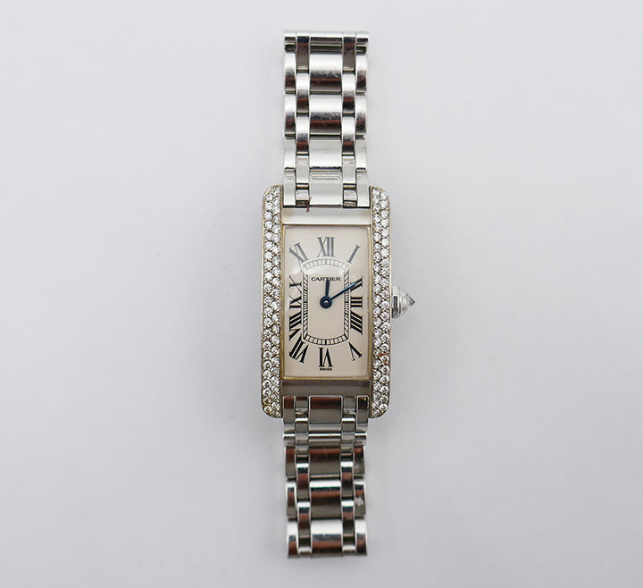 Cartier Tank AmŽricaine 18k Gold Diamond Ladies Watch Estate