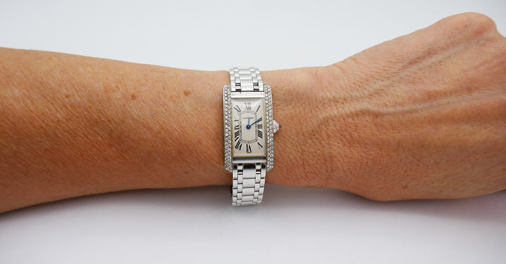 Cartier Tank AmŽricaine 18k Gold Diamond Ladies Watch Estate