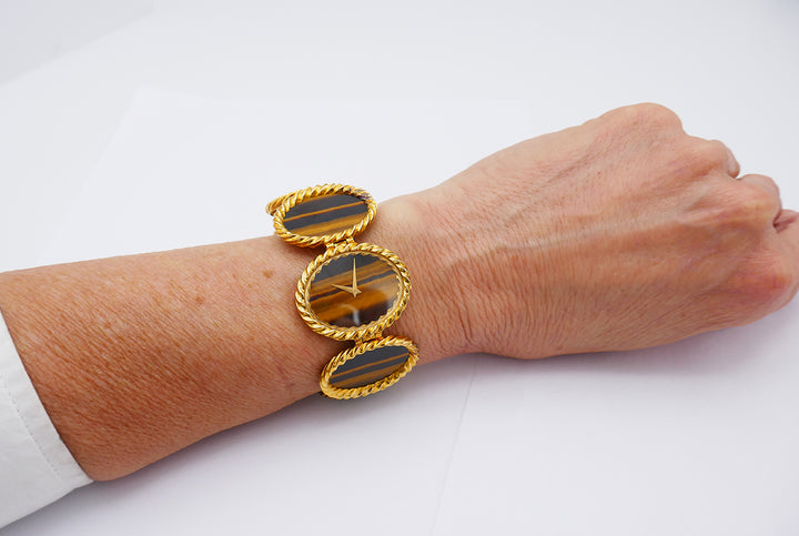 Vintage Piaget Watch 18k Gold Tiger's Eye Ladies Jewelry