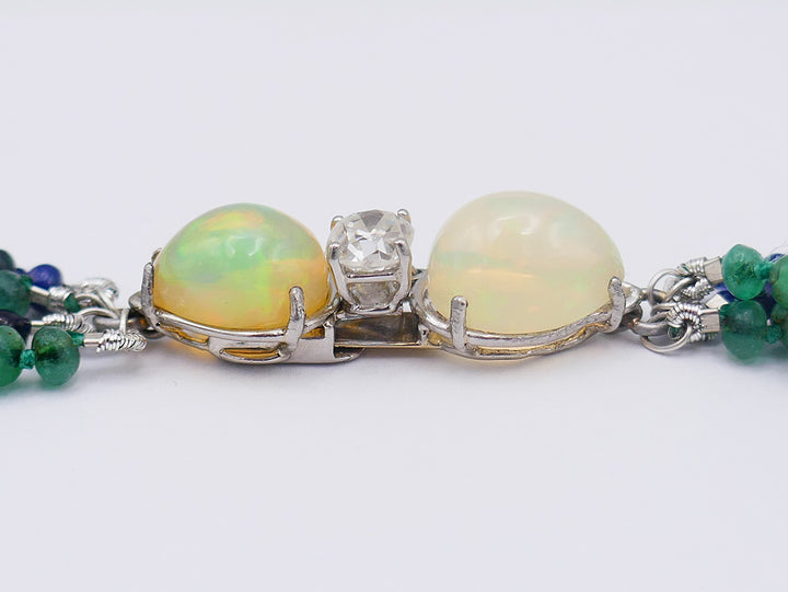 Art Deco Necklace Emerald Sapphire Bead Opal Platinum Clasp