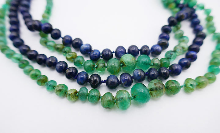 Art Deco Necklace Emerald Sapphire Bead Opal Platinum Clasp