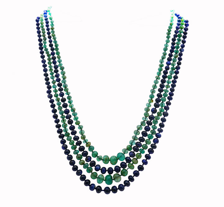 Art Deco Necklace Emerald Sapphire Bead Opal Platinum Clasp