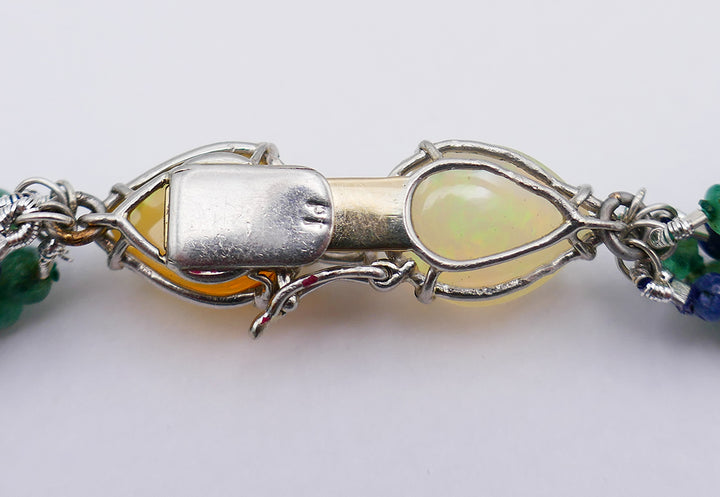Art Deco Necklace Emerald Sapphire Bead Opal Platinum Clasp