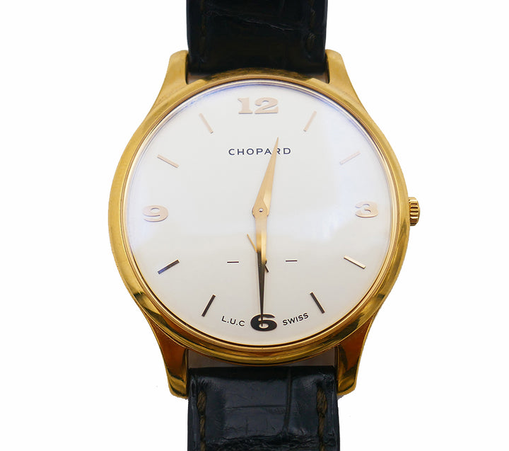 Vintage Chopard Watch L.U.C 18k Gold Leather Strap Estate