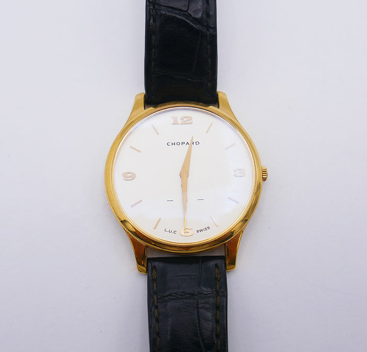 Vintage Chopard Watch L.U.C 18k Gold Leather Strap Estate
