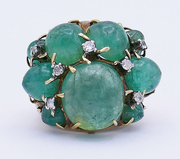 Vintage Ring 14k Gold Emerald Cocktail Estate Jewelry