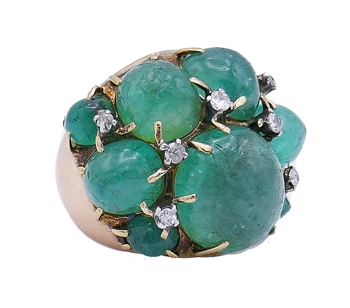 Vintage Ring 14k Gold Emerald Cocktail Estate Jewelry