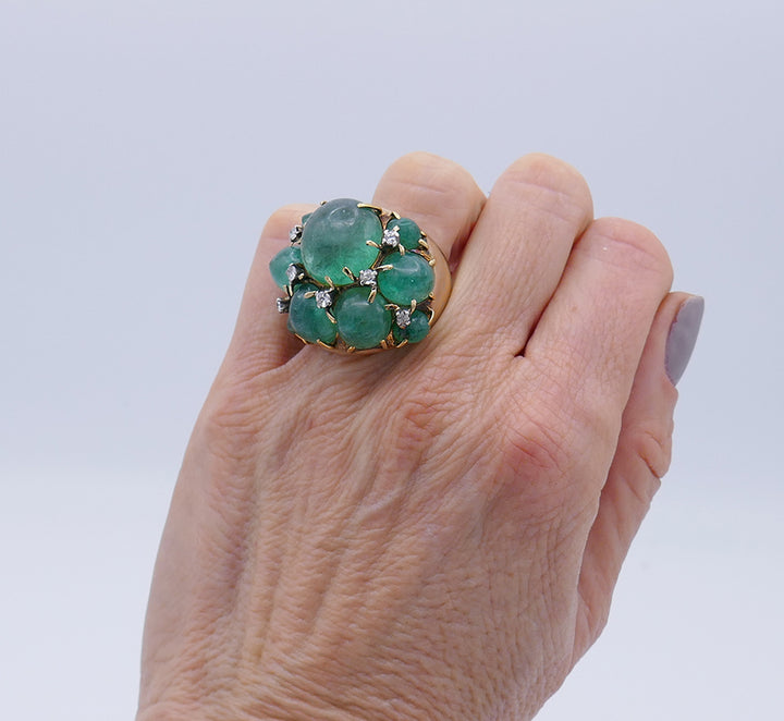 Vintage Ring 14k Gold Emerald Cocktail Estate Jewelry