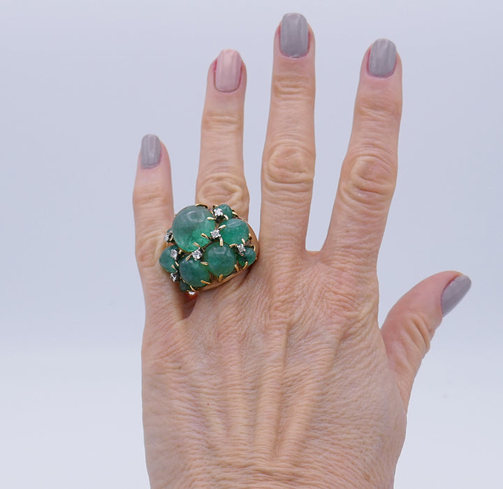 Vintage Ring 14k Gold Emerald Cocktail Estate Jewelry