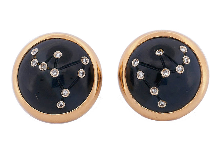 Vintage Vhernier Earrings 18k Gold Diamond Onyx Astrological