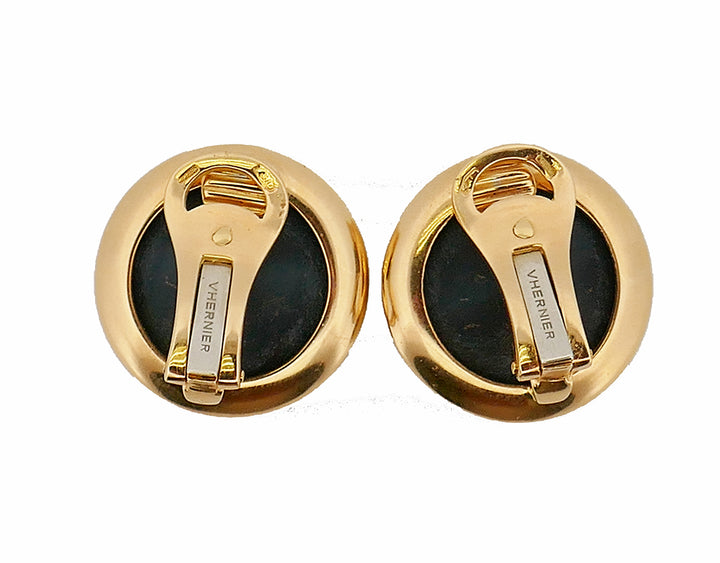 Vintage Vhernier Earrings 18k Gold Diamond Onyx Astrological