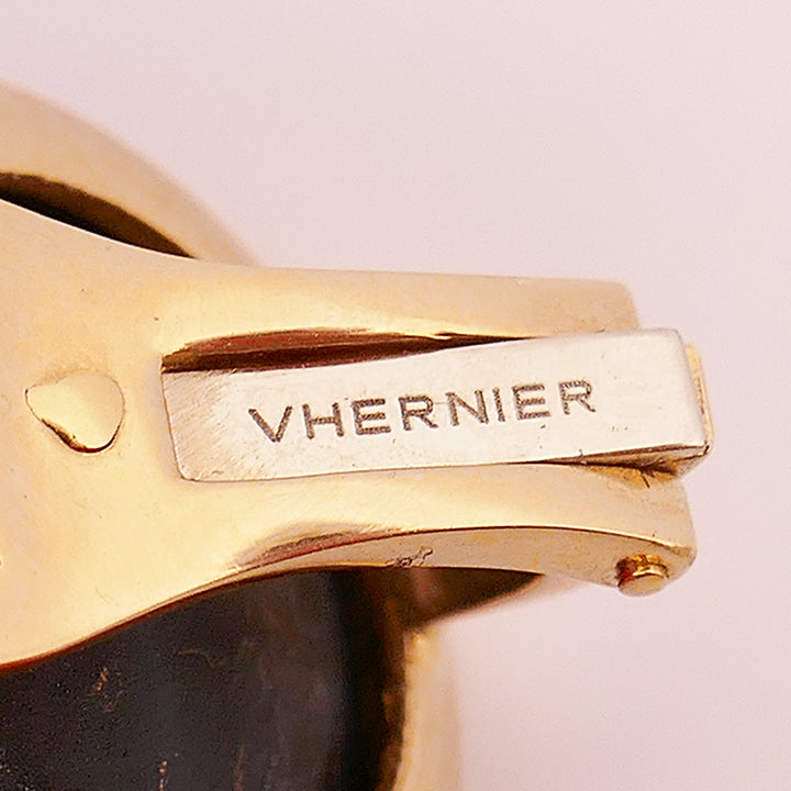 Vintage Vhernier Earrings 18k Gold Diamond Onyx Astrological