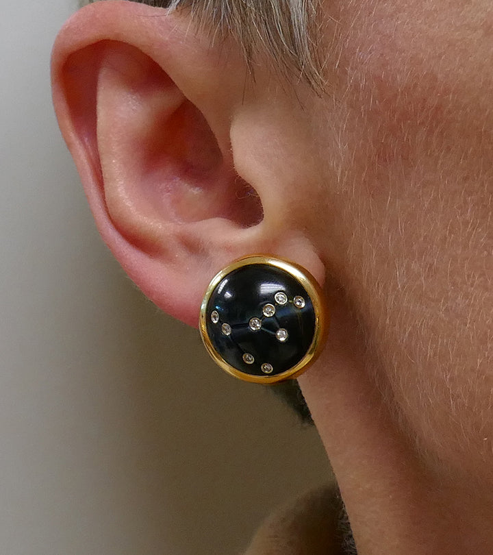Vintage Vhernier Earrings 18k Gold Diamond Onyx Astrological