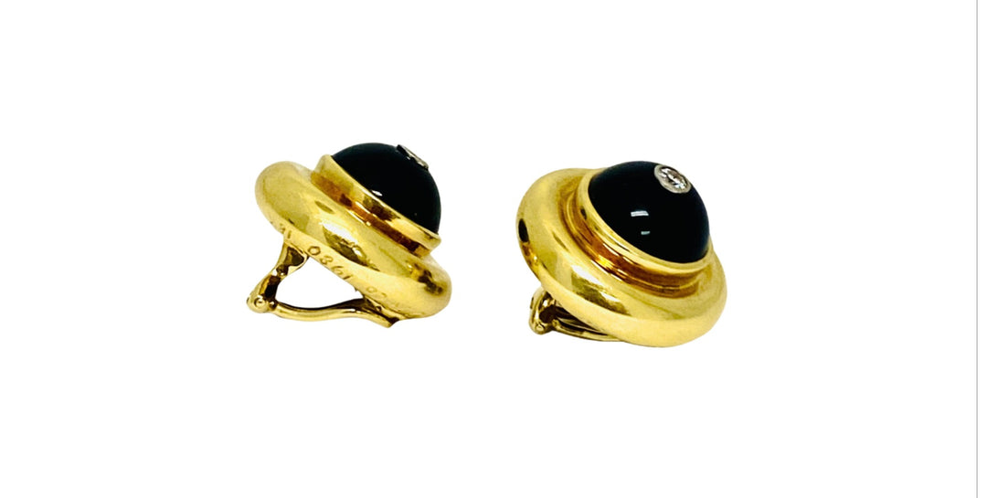 Paloma Picasso  Vintage Earrings 18k Gold Onyx Diamond
