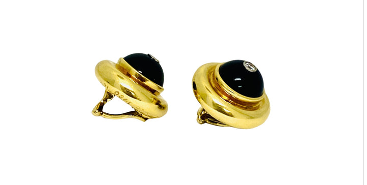 Paloma Picasso  Vintage Earrings 18k Gold Onyx Diamond