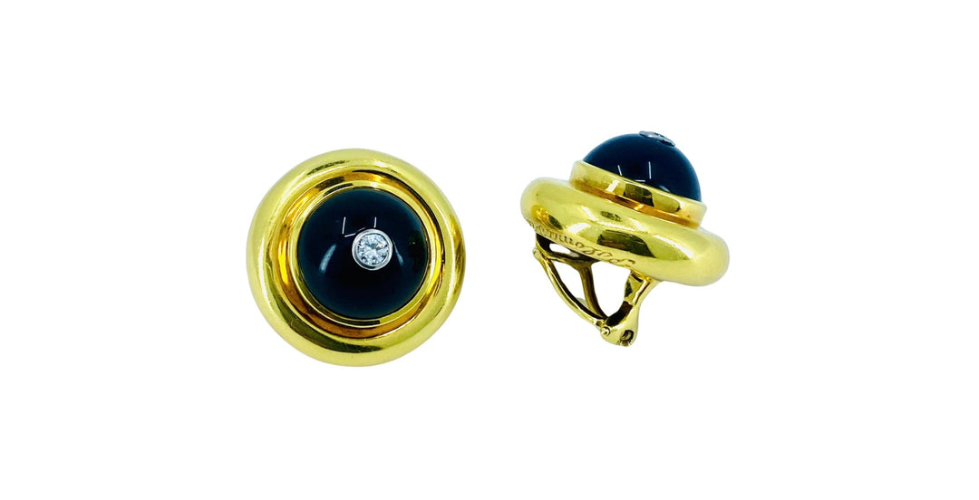 Paloma Picasso  Vintage Earrings 18k Gold Onyx Diamond