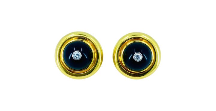 Paloma Picasso  Vintage Earrings 18k Gold Onyx Diamond