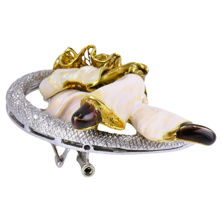 Pierrot Lunaire Vintage Brooch 18k Gold Enamel Diamond