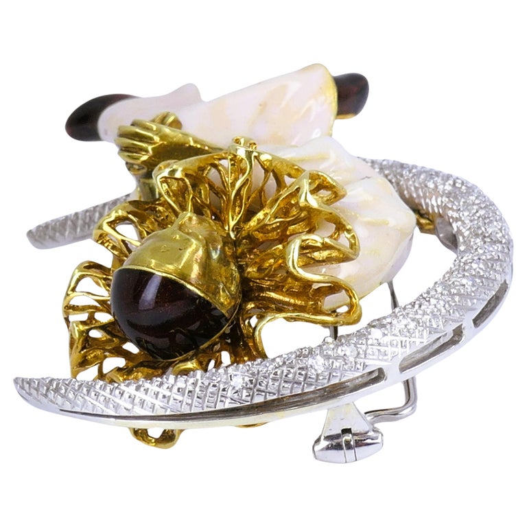 Pierrot Lunaire Vintage Brooch 18k Gold Enamel Diamond