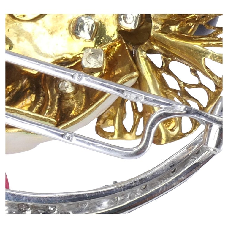 Pierrot Lunaire Vintage Brooch 18k Gold Enamel Diamond