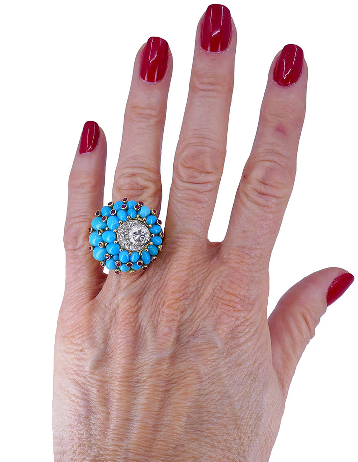 Retro Horovitz Alexandrie Turquoise Ring Diamond 18k Gold