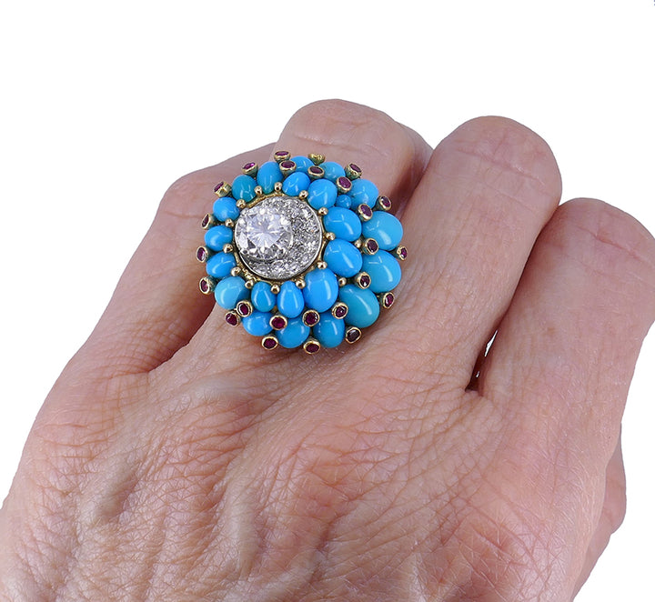 Retro Horovitz Alexandrie Turquoise Ring Diamond 18k Gold