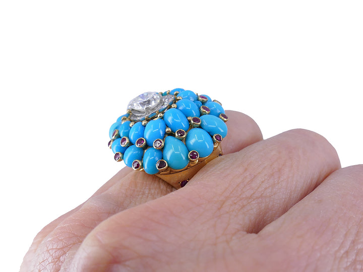 Retro Horovitz Alexandrie Turquoise Ring Diamond 18k Gold
