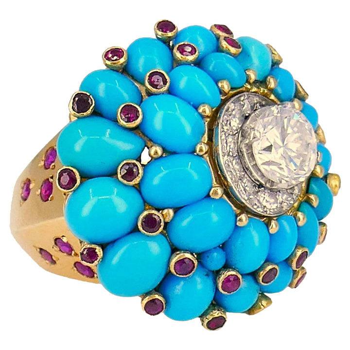 Retro Horovitz Alexandrie Turquoise Ring Diamond 18k Gold