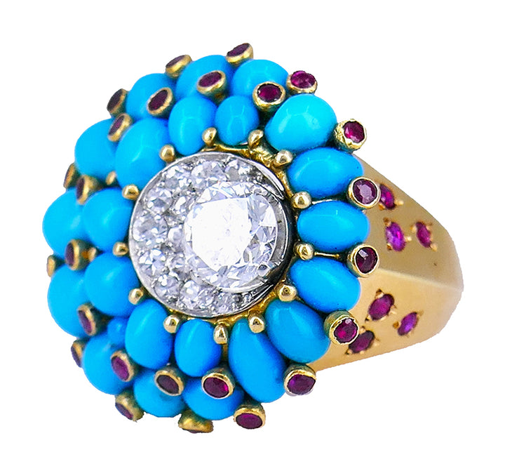 Retro Horovitz Alexandrie Turquoise Ring Diamond 18k Gold