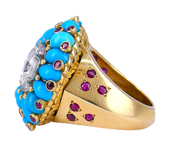Retro Horovitz Alexandrie Turquoise Ring Diamond 18k Gold