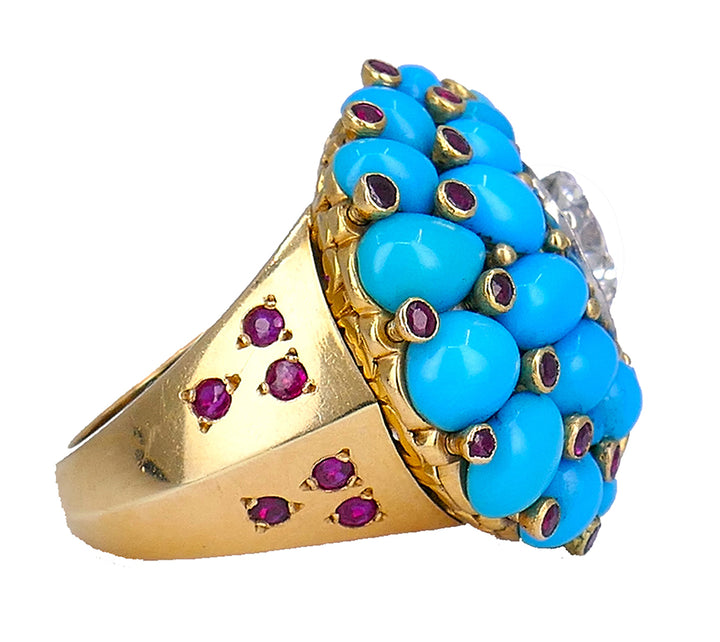 Retro Horovitz Alexandrie Turquoise Ring Diamond 18k Gold