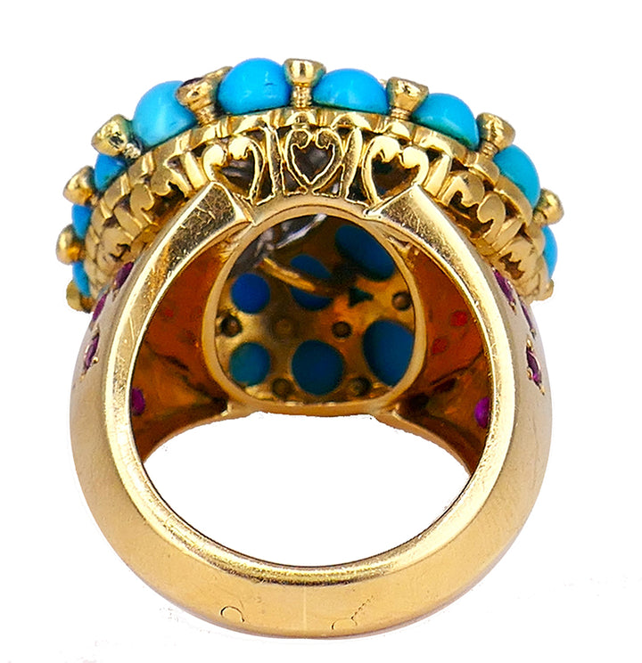 Retro Horovitz Alexandrie Turquoise Ring Diamond 18k Gold
