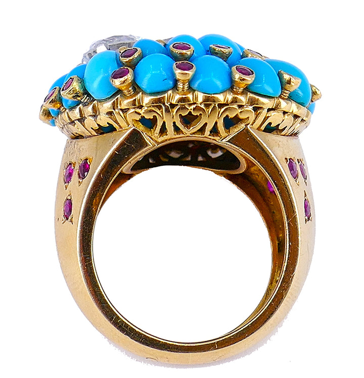 Retro Horovitz Alexandrie Turquoise Ring Diamond 18k Gold