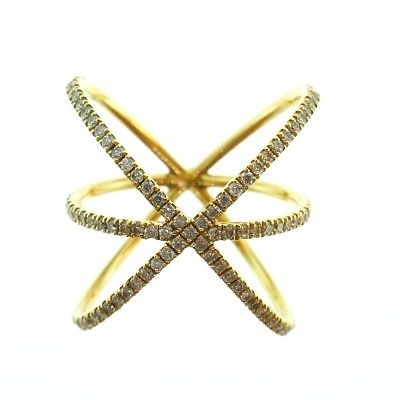 14K Yellow Gold X Marks Diamond Orb-shaped Saturn Ring